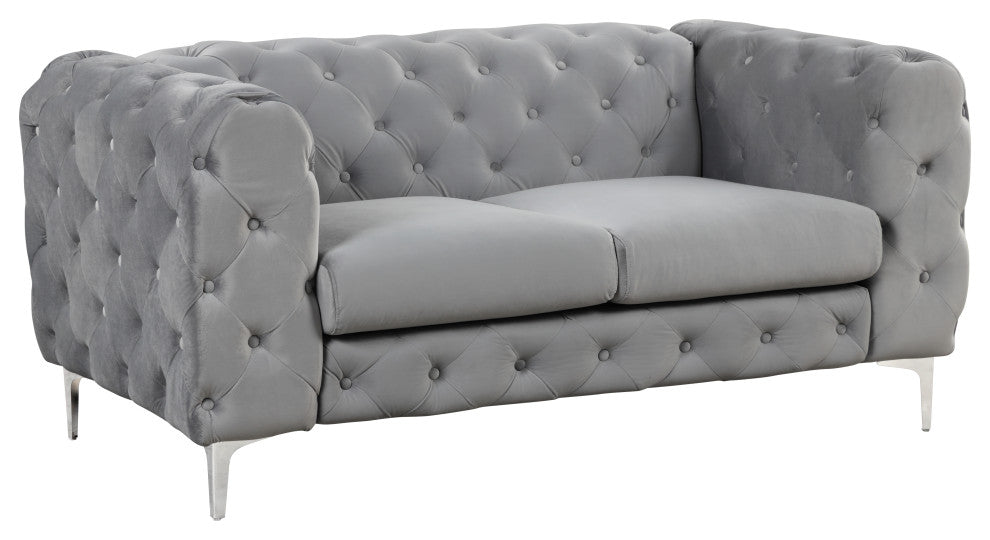 Julissa 4 Piece Velvet Living Room Set UFE, Gray