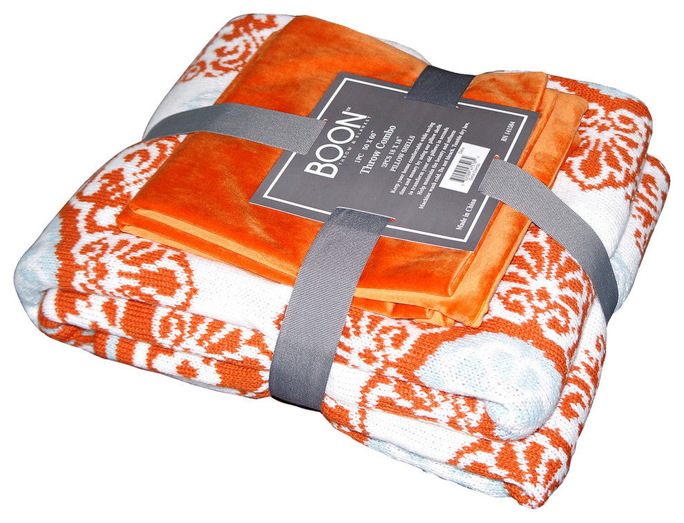 Delia Knitted Throw and Matching Pillow Shell Combo 3-Piece Set, Delia