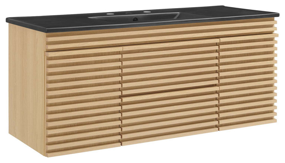 Render 48" Wall-Mount Bathroom Vanity, Oak Black