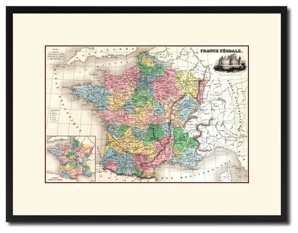 Midlevel France Crusades Map Print On Canvas With Picture Frame, 16" X 21"