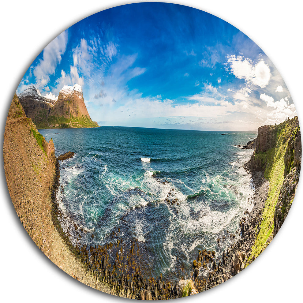 Arctic Sea And Coastline Panoramic View, Landscape Round Artwork, 38"