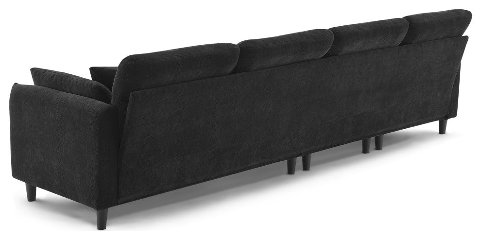 GDF Studio Modern Convertible L-Shaped Sectional Sofa With Ottoman, Black