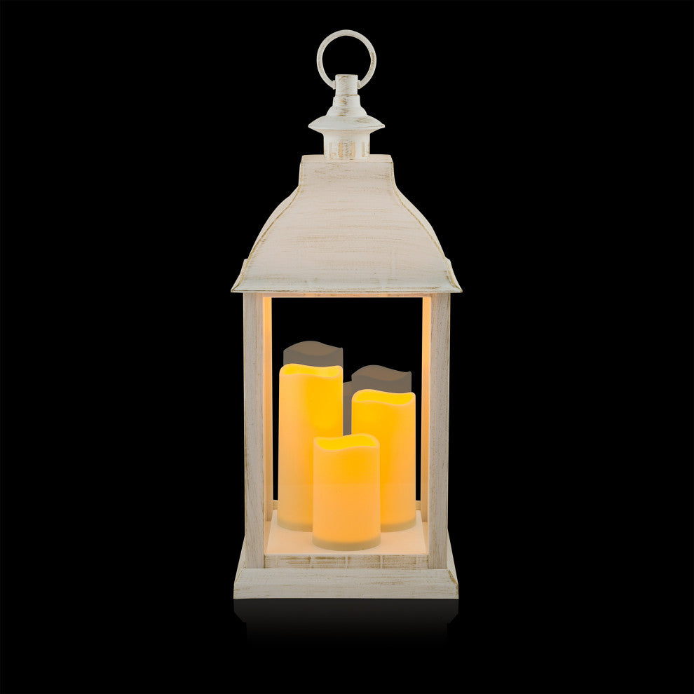 White Candlelit Lantern with Warm White LED Lights