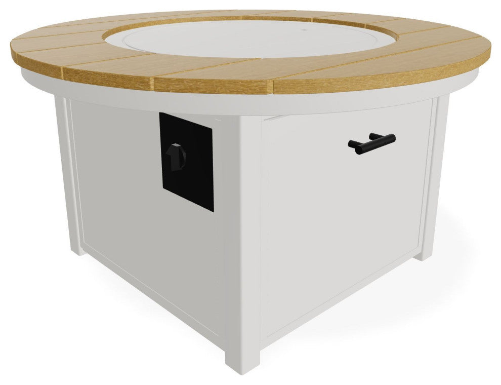 42" Marine Grade Fire Table with Propane Shelf, Snow/Teak