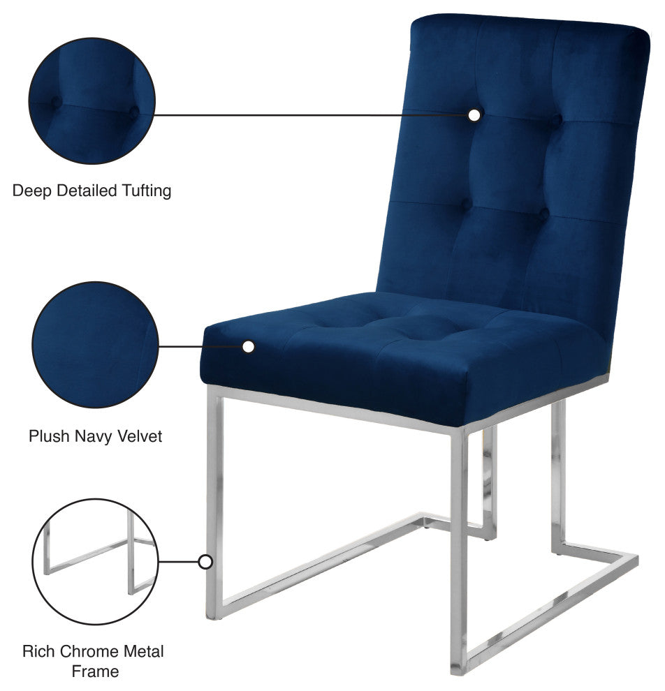 Alexis Velvet Upholstered Dining Chair (Set of 2), Navy