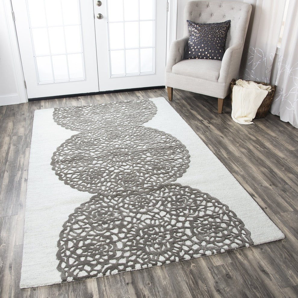 Rizzy Home Dimensions DI2456 Gray Medallion Area Rug, Rectangular 5'x8'