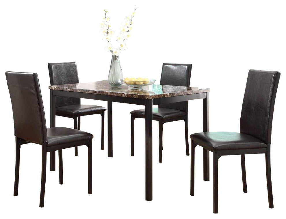Homelegance Tempe 5-Piece Faux Marble Top Dining Room Set With Black Metal Base