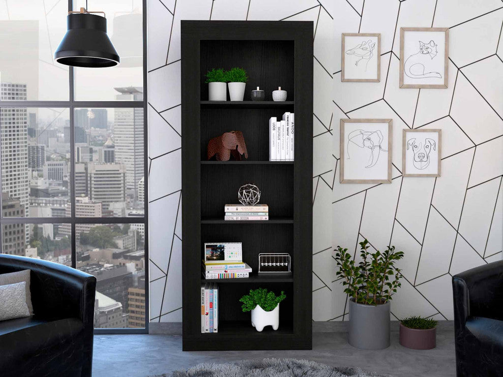 Melbourne Bookcase with 5 Open Shelves and Frame, Black