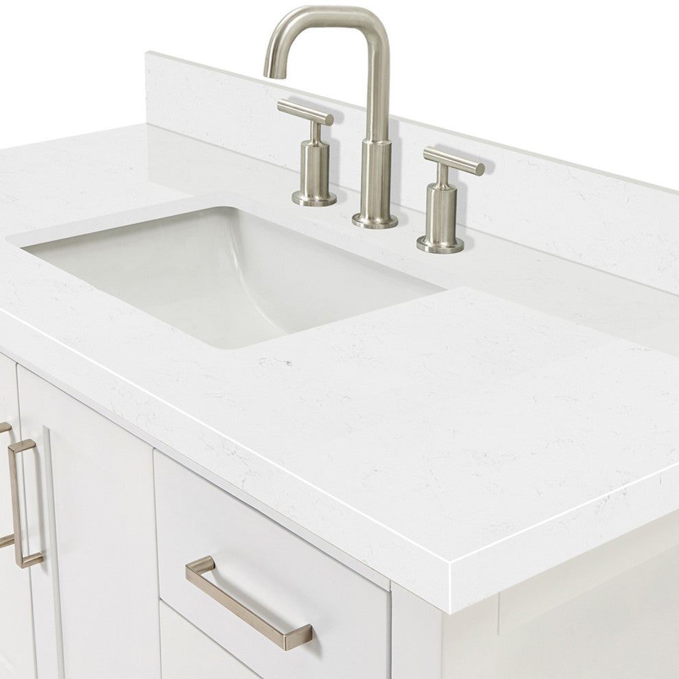 Ariel Magnolia 48" Single Rectangle Sink Vanity, Carrara Quartz, White