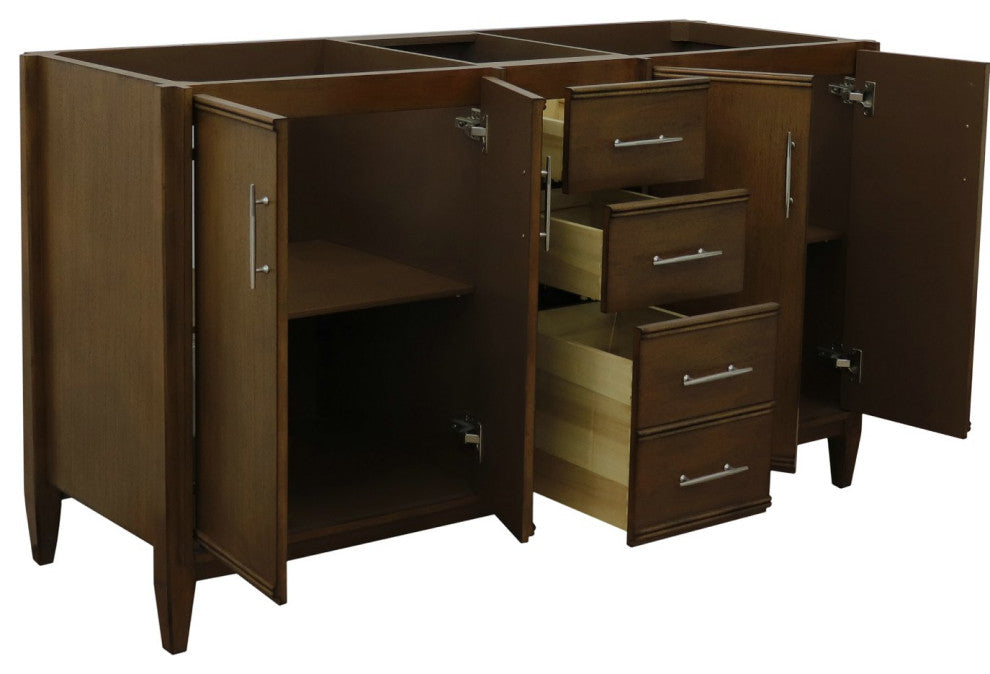 60" Double Vanity, Walnut Finish - Cabinet Only