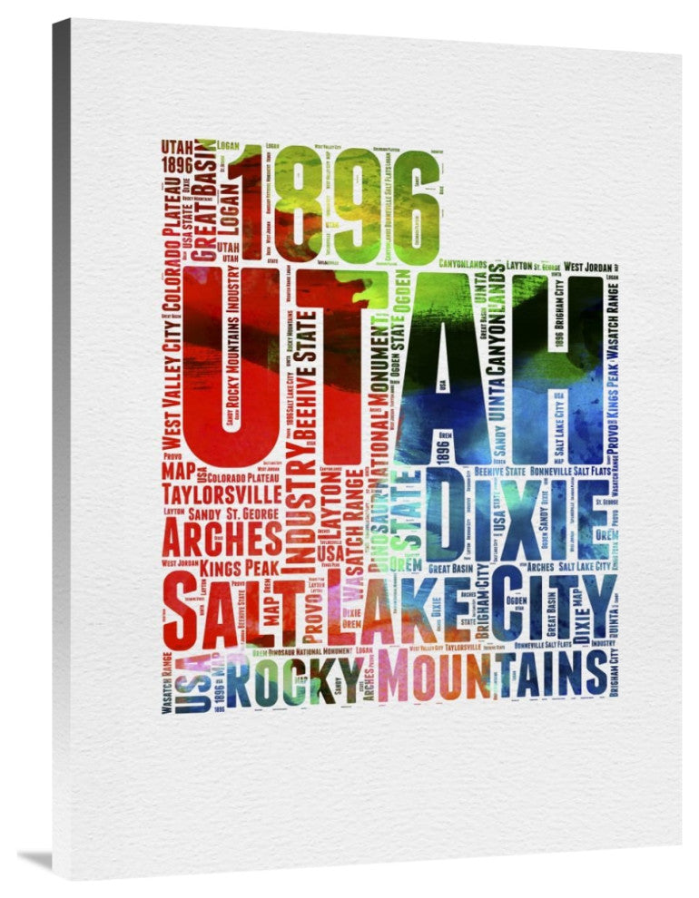 "Utah Watercolor Word Cloud" Fine Art Print