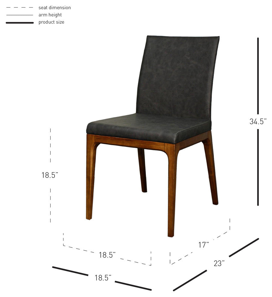 Devon Dining Side Chair Walnut Legs Set of 2, Antique Gray, Faux Leather