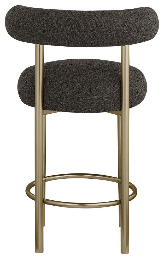 Bordeaux Upholstered Stool, Brown, Boucle Fabric, Brushed Brass, Set of 2