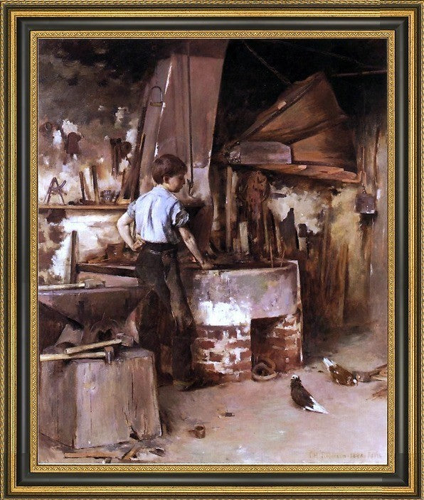 Theodore Robinson the Apprentice Blacksmith Framed Premium Canvas Print, 16"x20"