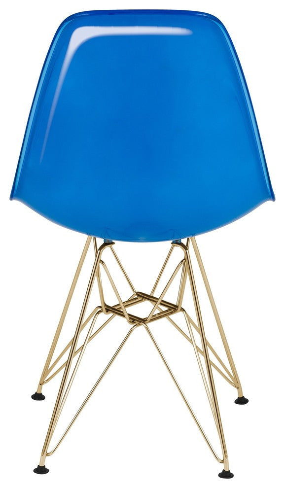 Dining Chair with ABS Plastic Seats Side Chair in Gold Chrome, White Blue