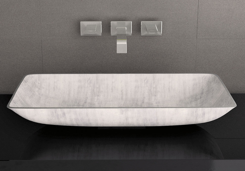 Alumix Nek Rectangular Vessel Sink, White and Silver