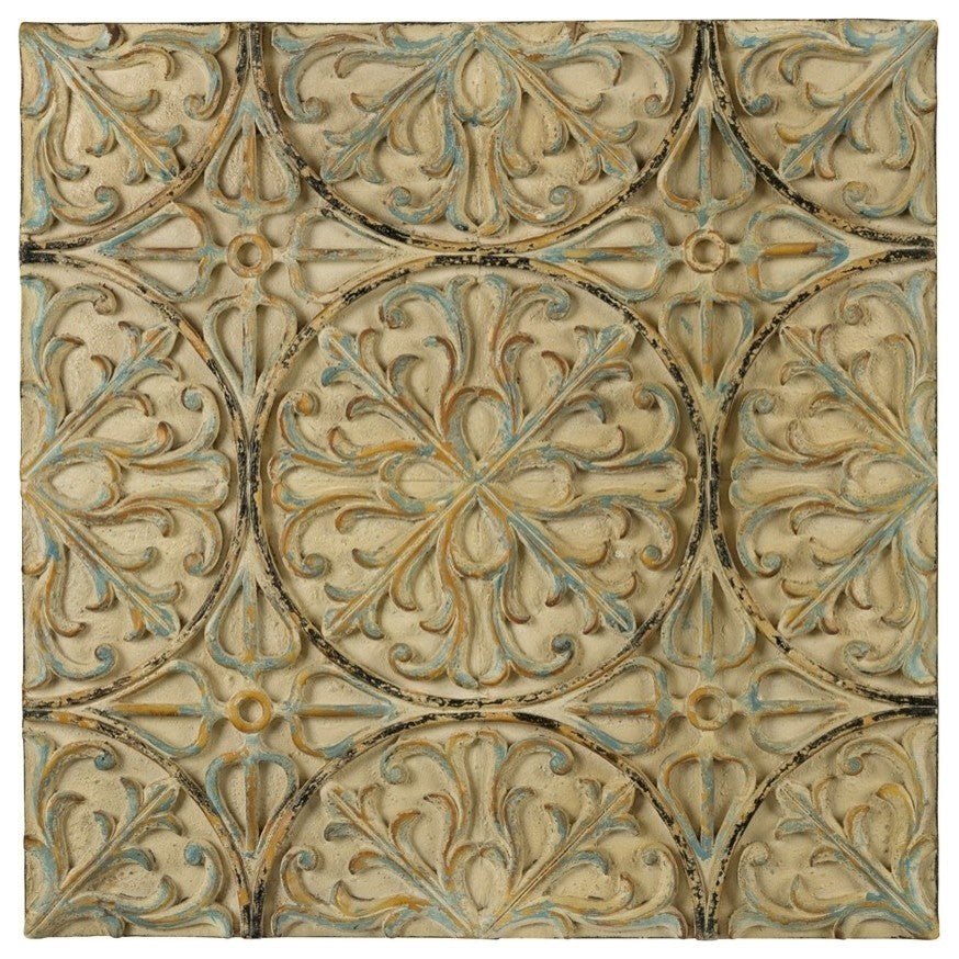 Lalasa Wall Hanging (Aged Cream with Pale Blue, Gold & Black) - 24x24