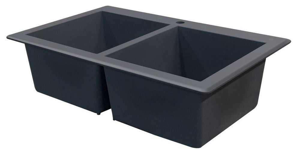 Radius 33" silQ Granite Drop-in Double Bowl Kitchen Sink with 2 Holes in Grey