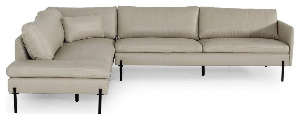 Divani Casa Sherry Modern Grey Leather Sectional Sofa, Left Facing Chaise