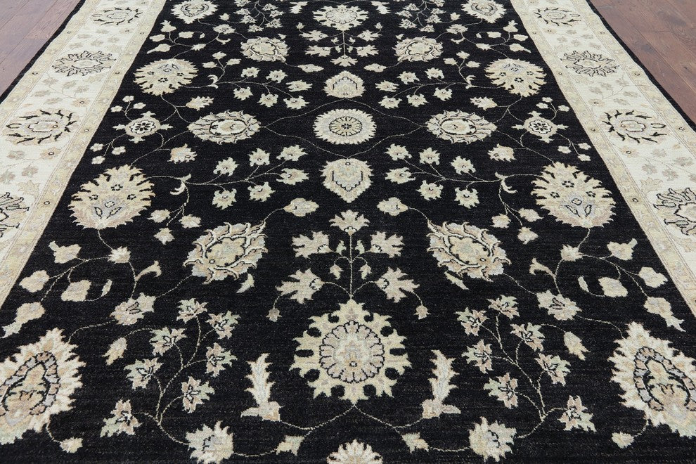 8'x10' Oriental Black Peshawar Wool Area Rug, P2711
