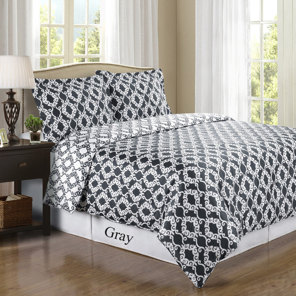 Sierra Gray/White Silky Soft 100% Egyptian Cotton Duvet Set, Twin/Twin Xl