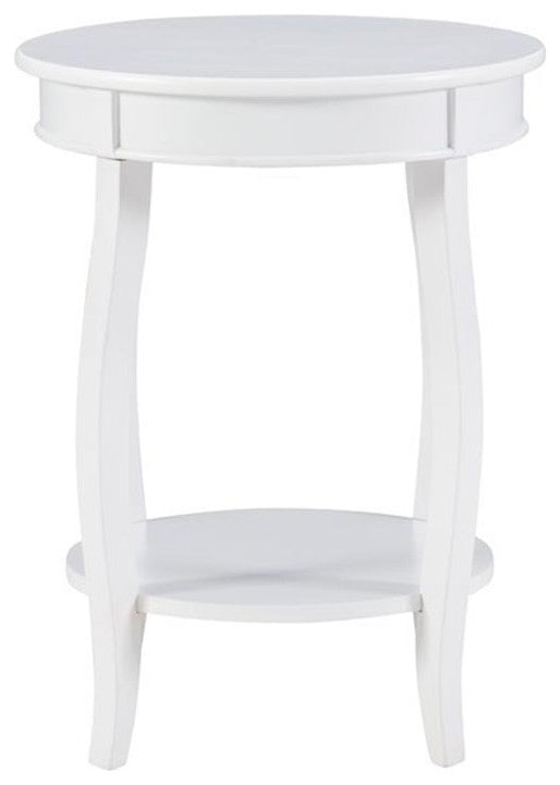 Linon Wren Round Wood End Table with Shelf in White