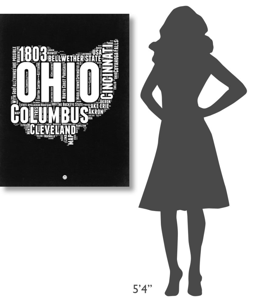 "Ohio Black and White Map" Fine Art Print