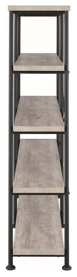 Analiese Industrial Four Tier Bookcase w/ gray Driftwood Finish and Black Frame