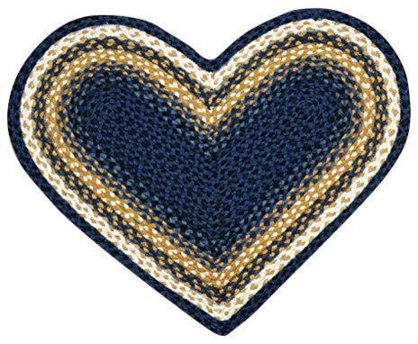 Earth Rugs C-79 Lt. Blue / Dk. Blue / Mustard Heart Braided Rug 20" x 30"