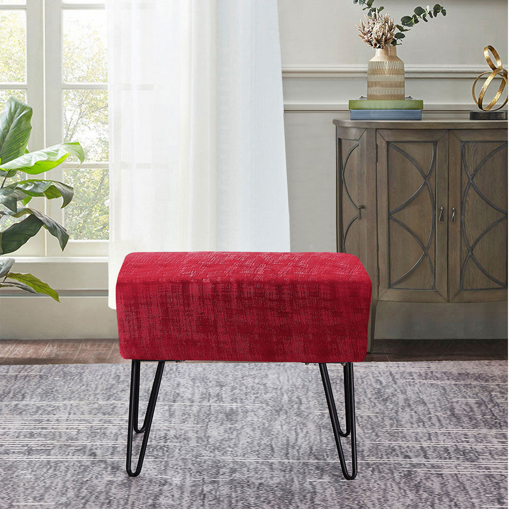 Textured Velvet Ottoman, Tango Red