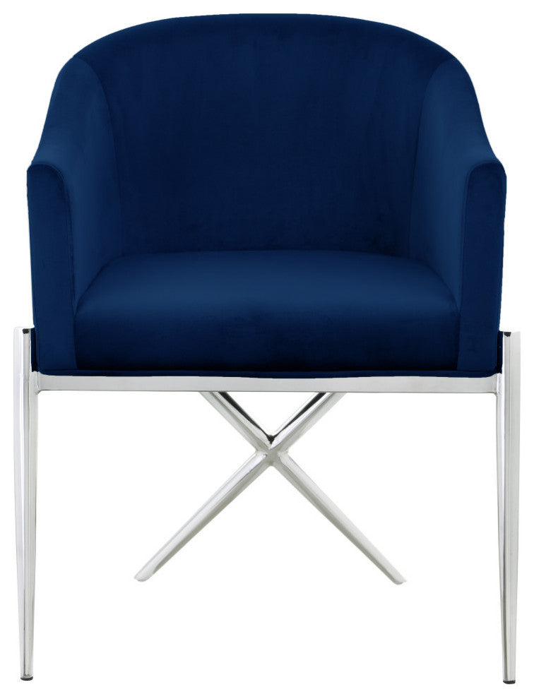 Xavier Velvet Dining Chair, Navy, Chrome Legs