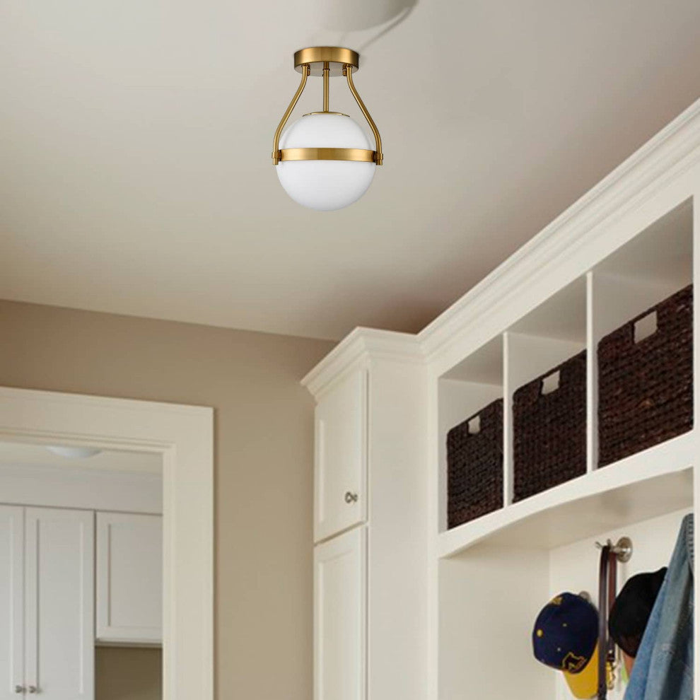 Modern Gold Globe Ceiling Light With Opal Glass