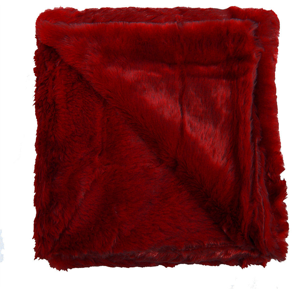 Double Sided Over-Sized Faux Fur Throw Blanket, Chili Red, 50''x70''