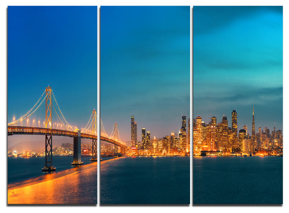 "San Francisco Skyline at Night" Metal Wall Art, 3 Panels, 36"x28"