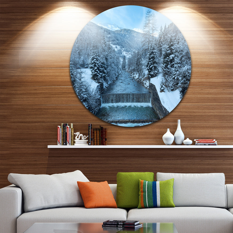 Winter Mountain Stream, Landscape Photo Disc Metal Wall Art, 36"