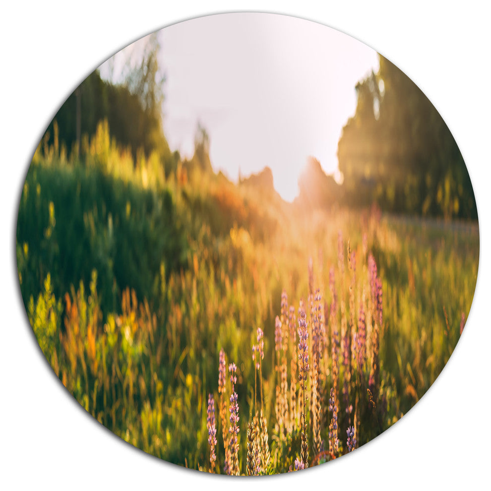 Bloomy Glade Of Wild Flowers, Landscape Disc Metal Artwork, 11"