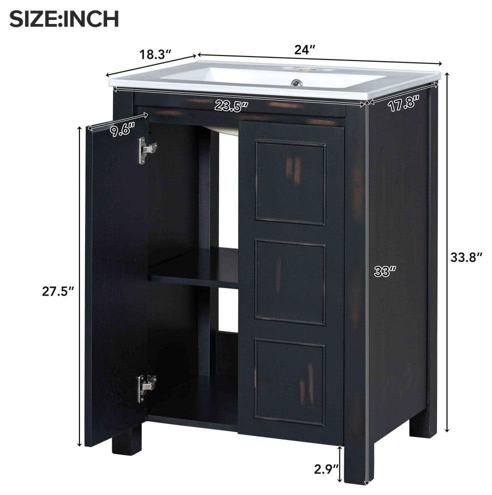 24 Inch Vintage Style Small Bathroom Vanity Combo with Ceramic Sink