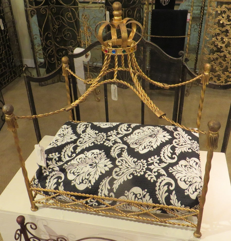 Jeweled Crown Gold Iron Dog Bed, Pet Canopy Metal Royal