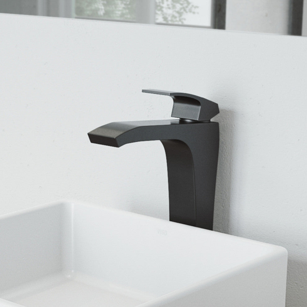 VIGO Blackstonian 12" H Single Handle Single Hole Bathroom Vessel Faucet, Matte Black