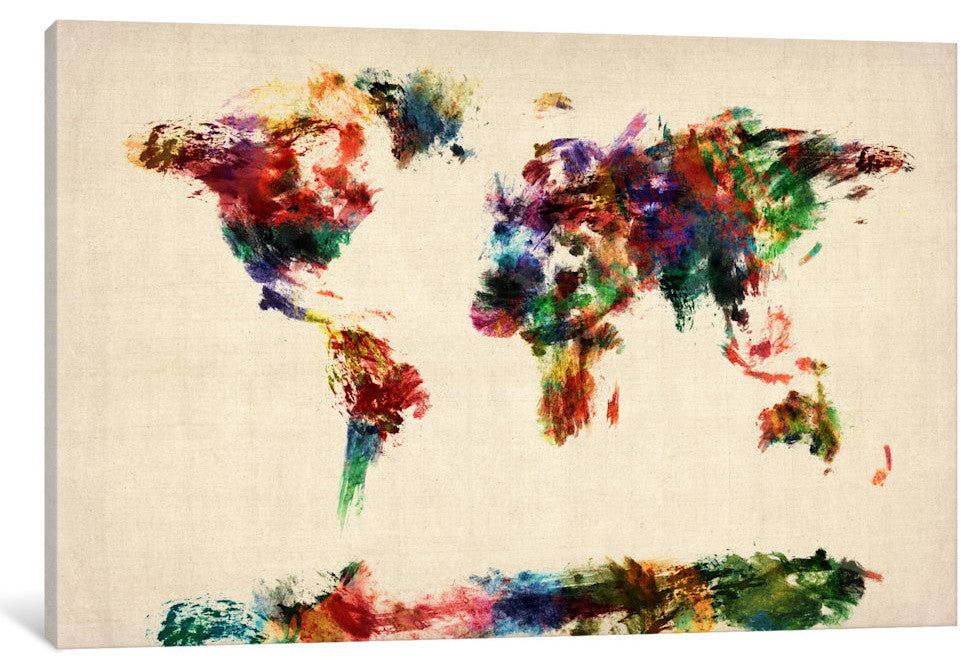 "Map Of The World, Abstract Painting" Wrapped Canvas Print, 26x18x1.5