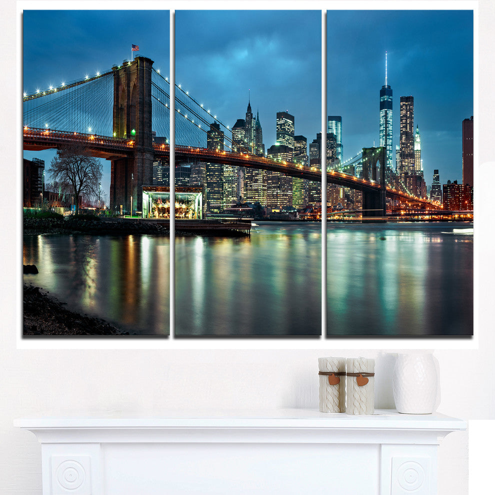"Brooklyn Bridge and Skyscrapers" Metal Wall Art, 3 Panels, 36"x28"