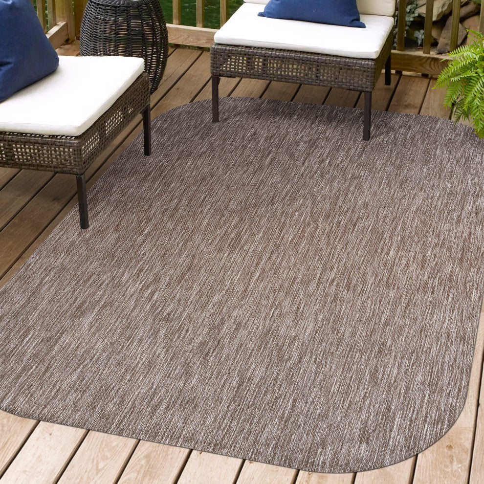 Miles Modern Minimalist Radius Corner Solid Indoor/Outdoor Shaped Area Rug