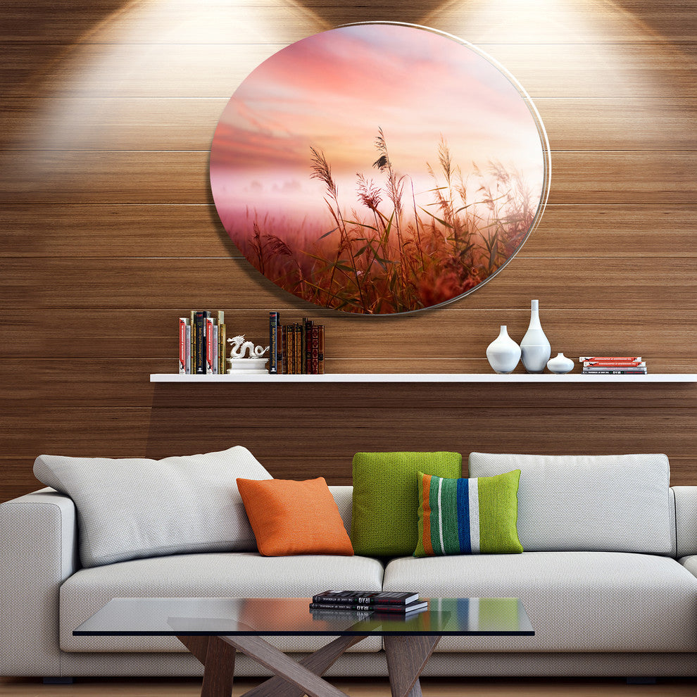Foggy Land With Early Morning Mist, Landscape Disc Metal Wall Art, 23"