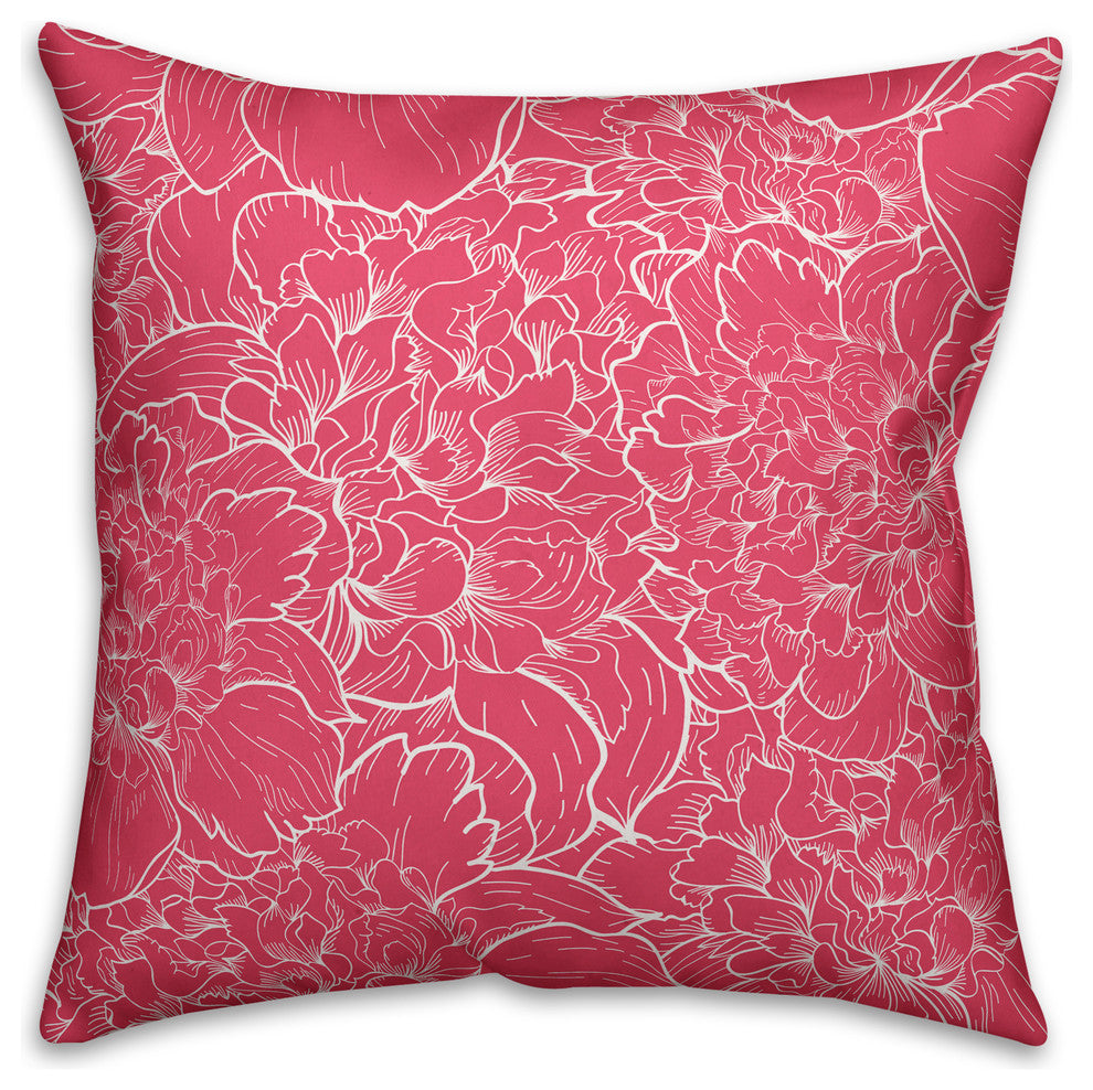 White and Pink Florals Outdoor Throw Pillow, 18x18