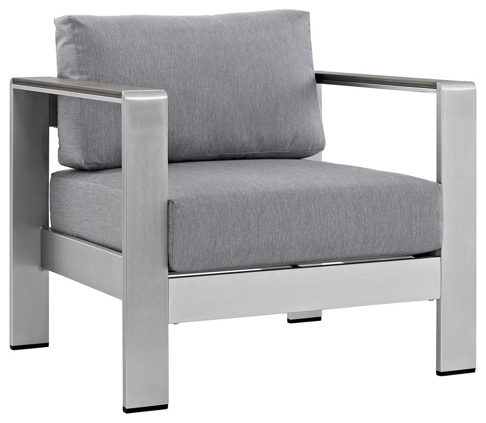 Modway Shore outdoor Patio Aluminum Armchair, Silver Gray
