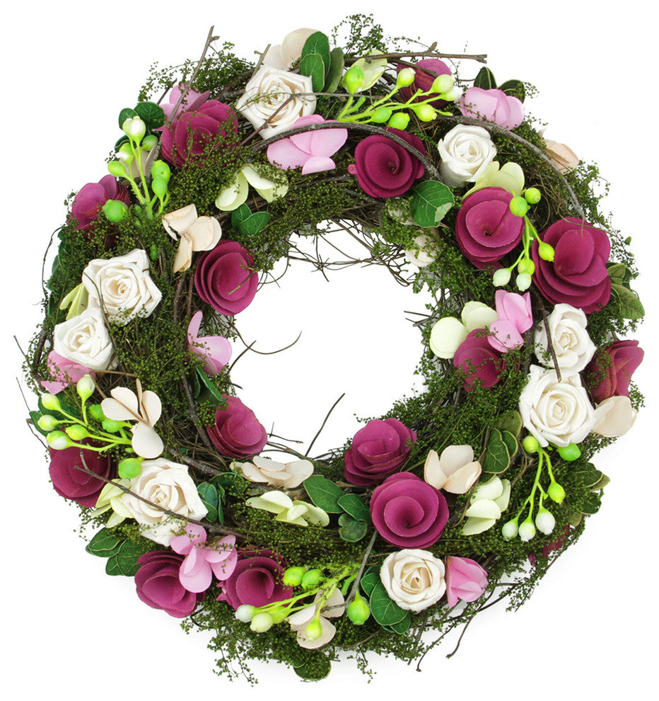Summer Garden Floral Artificial Wreath, Purple and Green, 12.5"