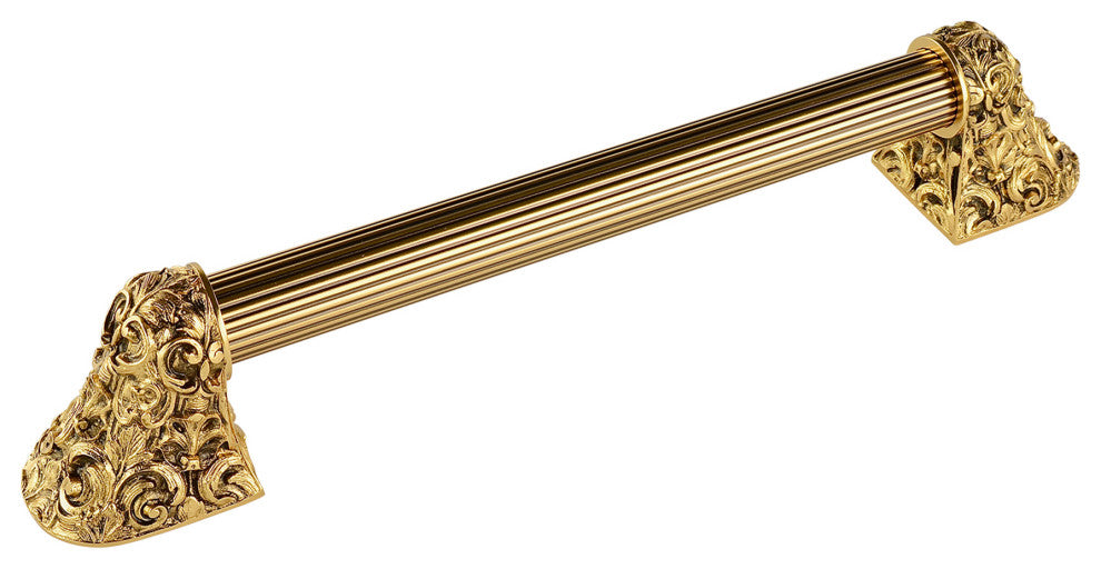 Acanthus Appliance Pull, 24k Satin Gold, 12", Fluted