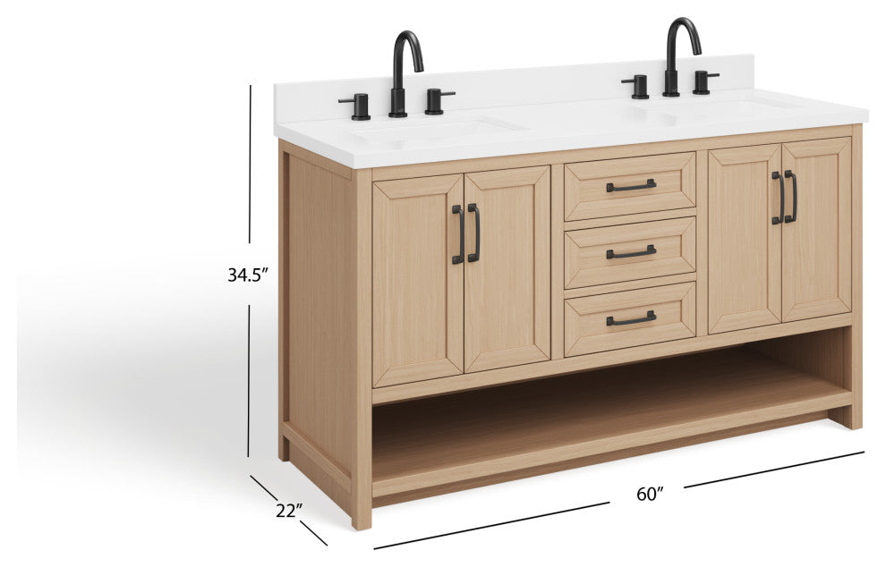 The Asher Bathroom Vanity, Gray, 60", Double Sink, Freestanding