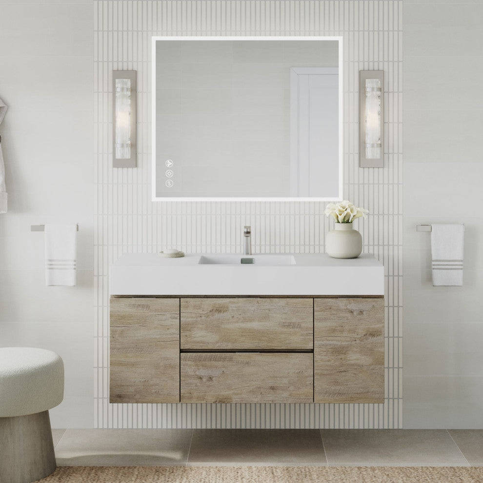 Boutique Bath Vanity, Natural Wood, 48", Single Sink, Wall Mount