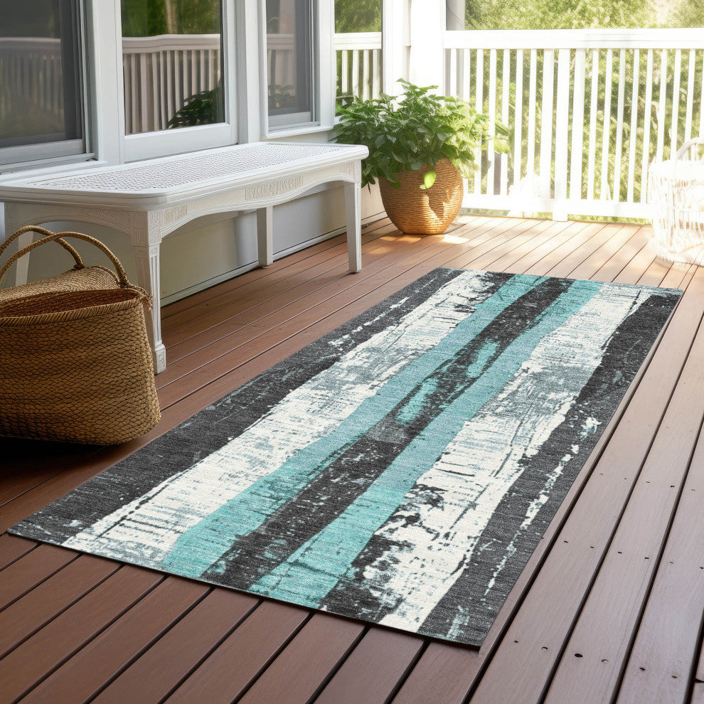 Machine Washable Indoor/Outdoor Chantille ACN1872 Teal 2'3" x 7'6" Runner Rug